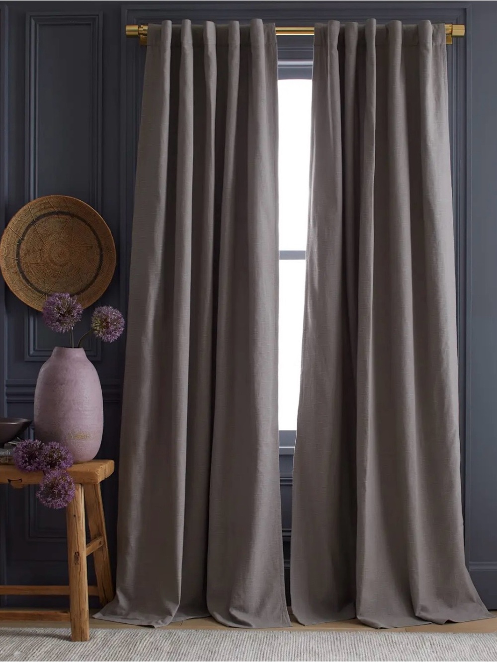 Quince 100% Cotton Grey Slub Room Darkening Curtains Drapes 48" x 96" 2 Panels!